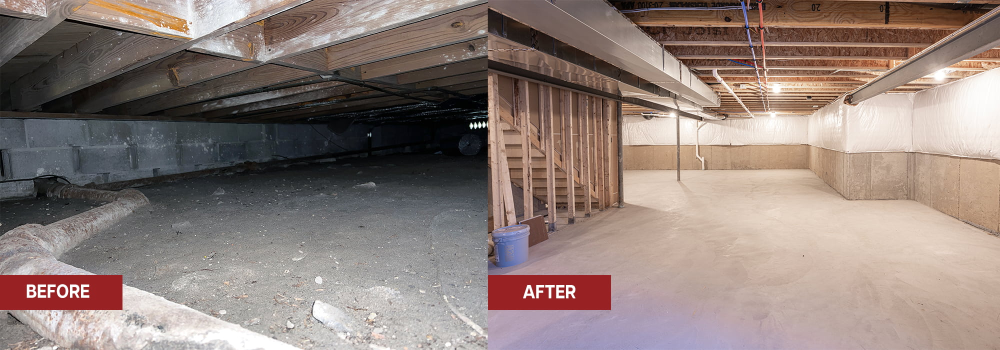 crawlspace to basement before and after